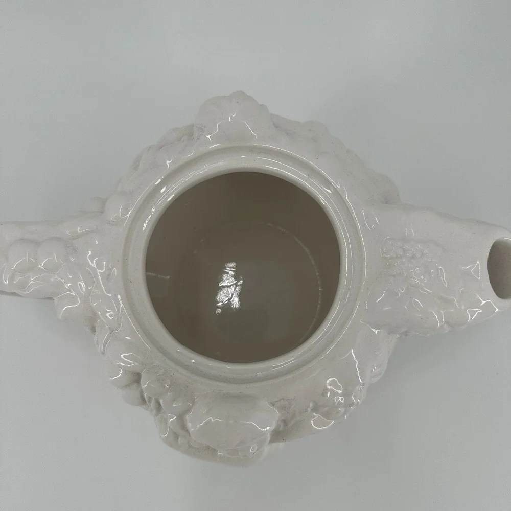 Vintage White Ceramic Cherub Angel Relief Teapot w/ Lid‎ FWC Decorative